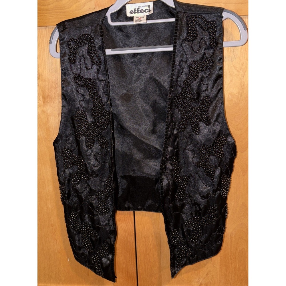Vintage 90s Beaded Evening Vest Sz M Whimsigoth ~Black Fairy ~Witchy~ Retro Glam